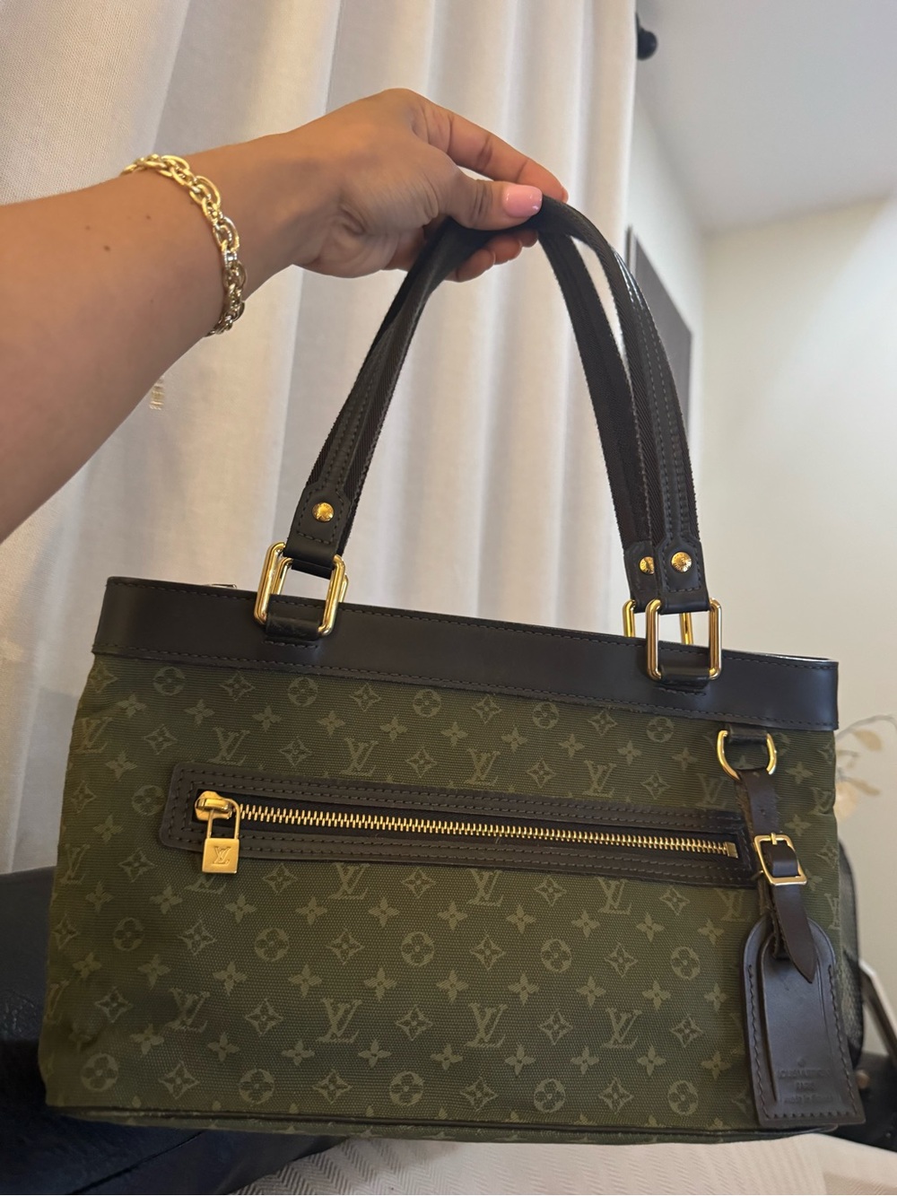 Lous Vuitton LV Lucille PM Mini lin shoulder bag green khaki